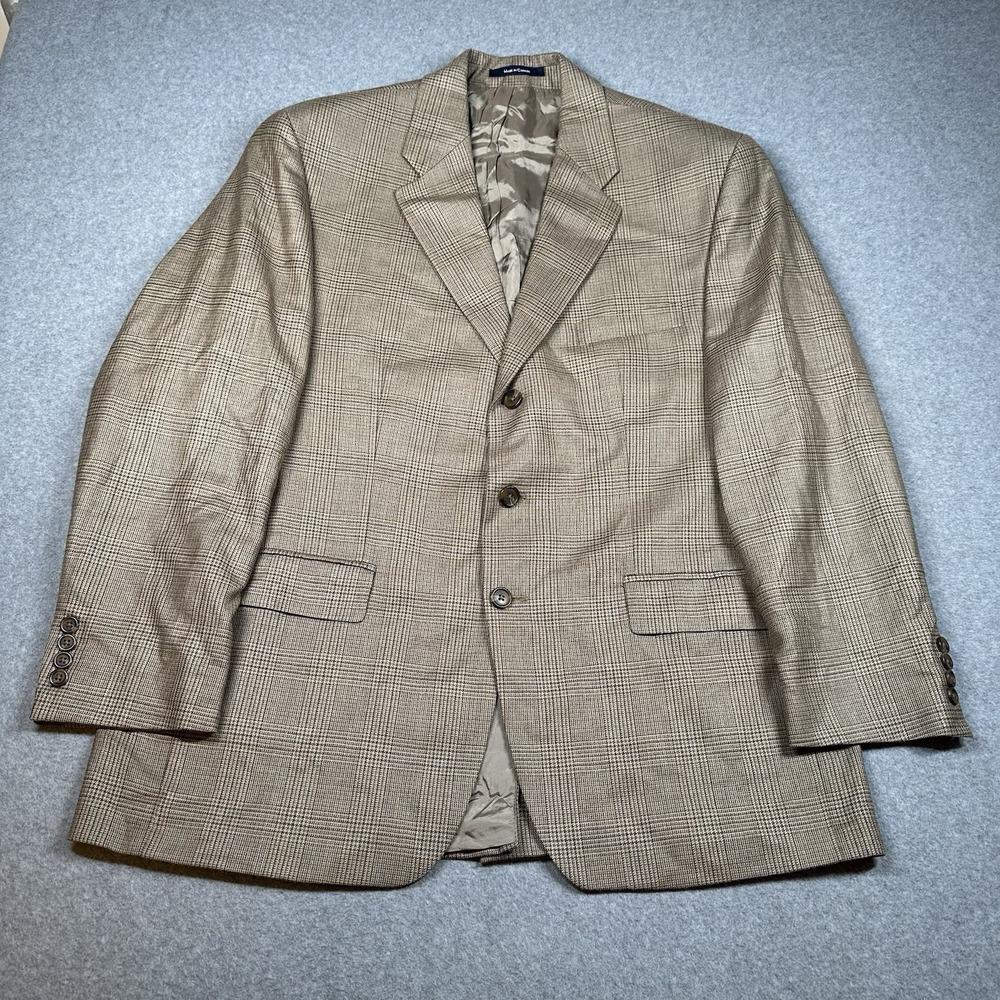 Vintage Chaps Ralph Lauren Silk Wool Glen Plaid Blazer 44R Canada Ivy
